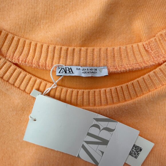 Zara Minimalist Peach Short Sleeve Knit Women Small S - Picture 2 of 9